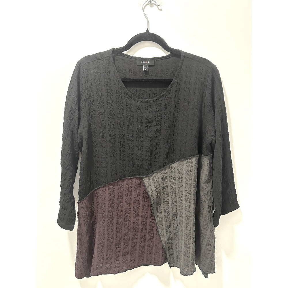 Jason Women Colorblock Crinkle Popcorn Tunic Top Black Burgundy Grey Large SW105